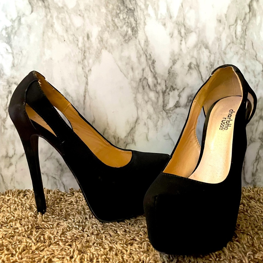 Black suede shoes/high heels/Charlotte Russe